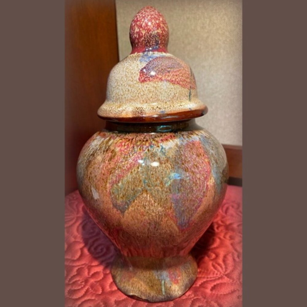 Flambé Glaze Jar Signed by Artist